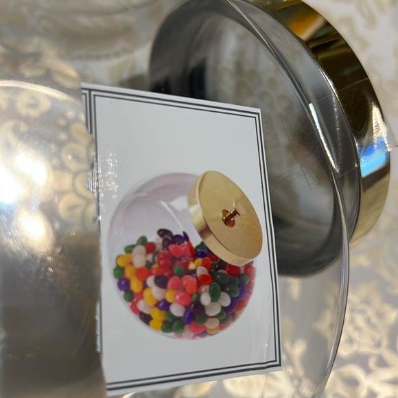 New Set of Two Gold Lid Slanted Plastic Clear Candy Jars 55oz each (A-1) - Picture 2 of 8